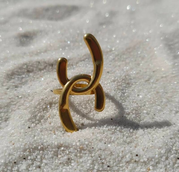 Bague Initiale CC inspi Entrelacés Dorée – Acier inoxydable ajustable