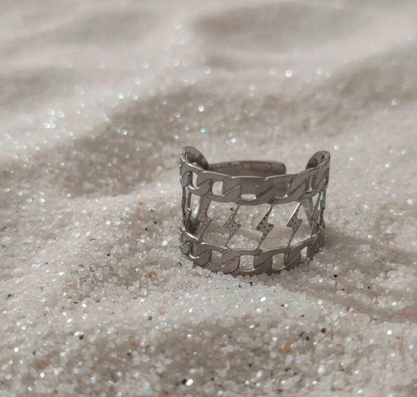 Bague Éclairs Dorée – Acier inoxydable ajustable