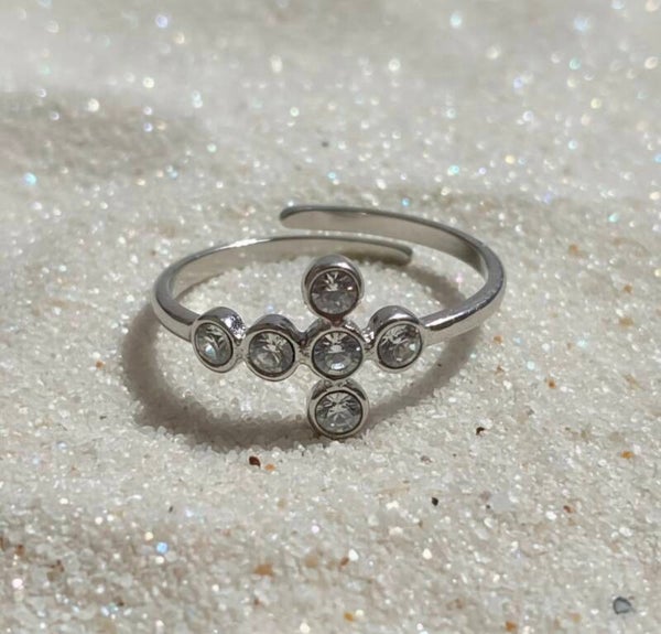Bague Croix Argentée – Acier inoxydable ajustable