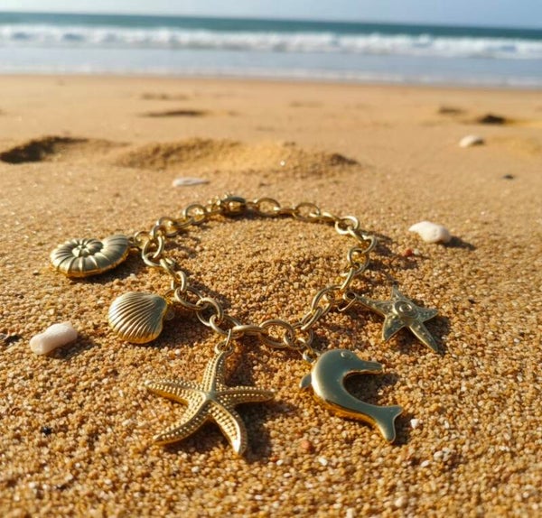 ✨ Bracelet Maxi Breloques Doré – Thème Bord de Mer ✨
