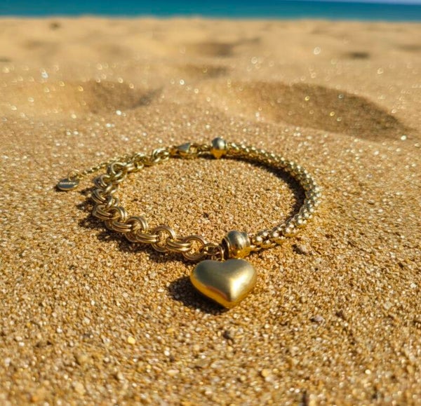 ✨ Bracelet Double Chaîne – Cœur Plein ✨