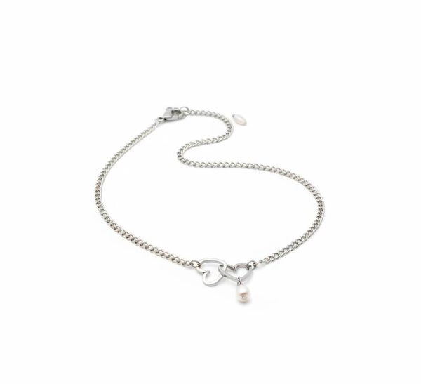 ✨ Collier Cœur Entrelacé – Chaîne argentée & perle nacrée ✨