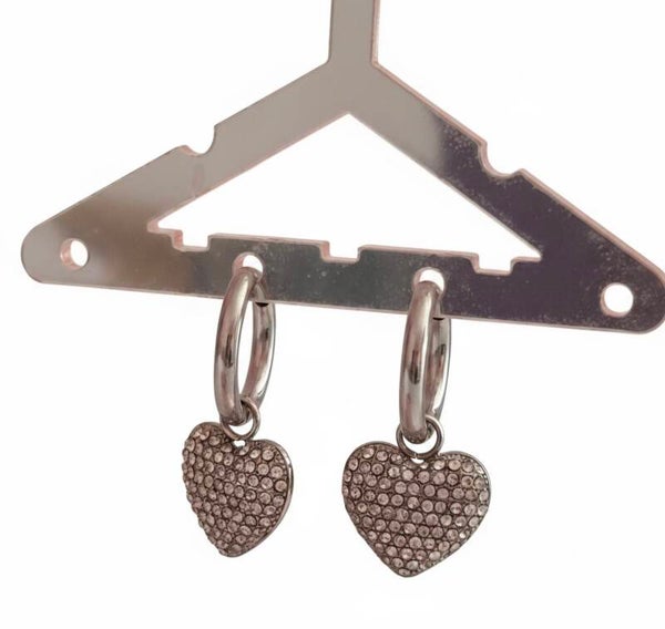 🌼Petite créole cœur strass argenté –
