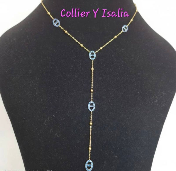 Collier Y Isalia maille marine zircons