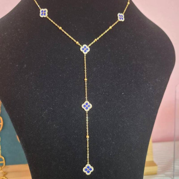 ✨️Collier Y Alitée fleur zircons bleu roi ✨️