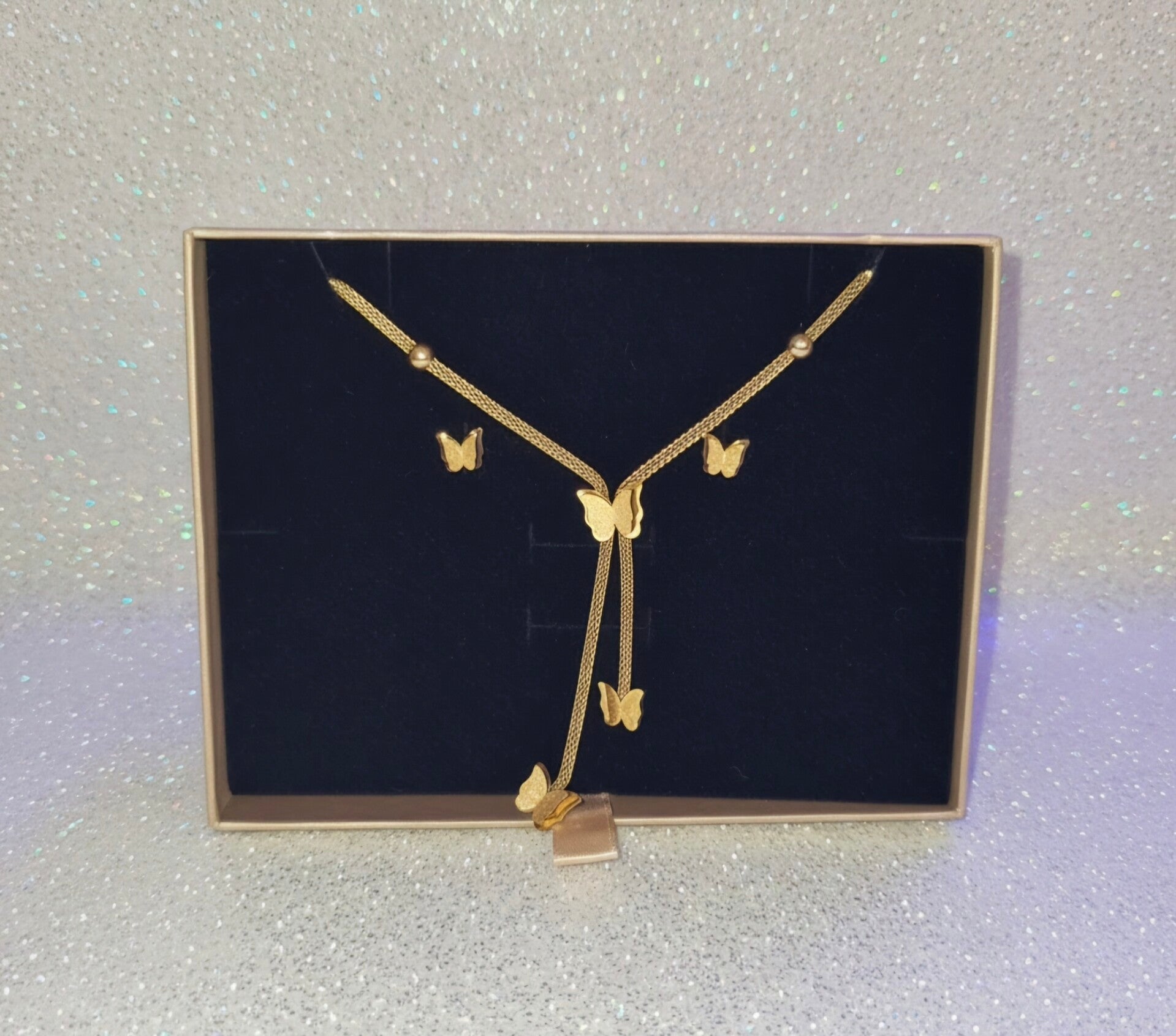 🦋 Coffret Papillon Doré – Parure 2 Pièces