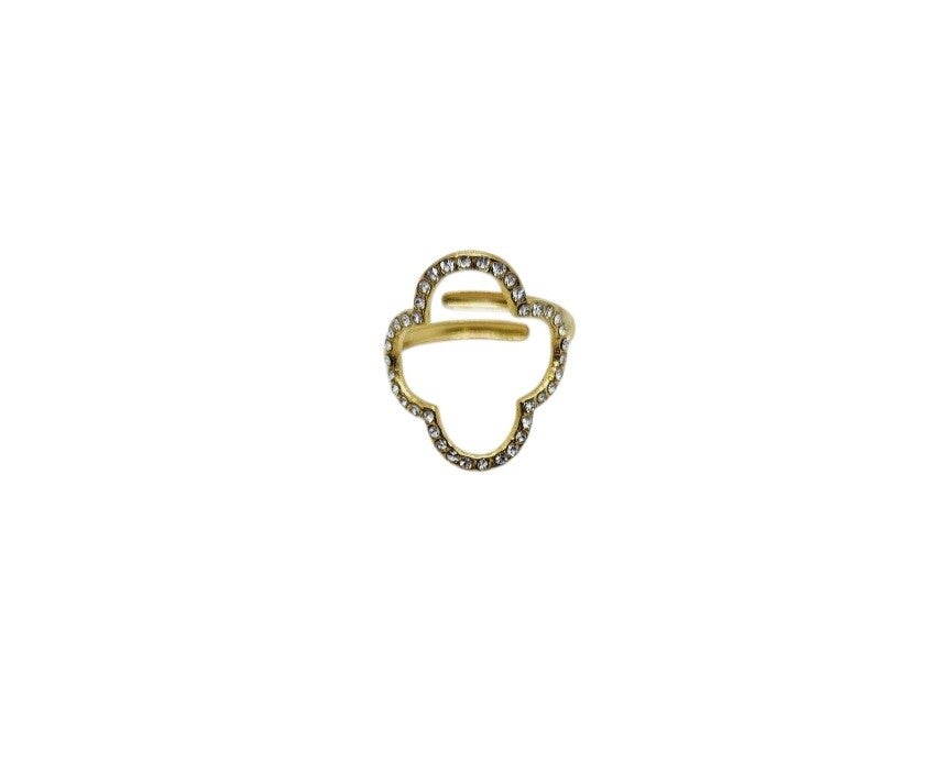 ✨ Bague Trèfle Ouverte Tout Strass – Nouvelle Collection