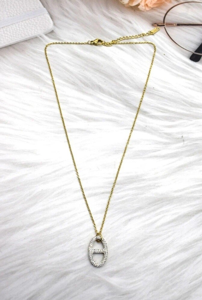 ✨ Duo Chaîne Dorée – Maille Marine Strassée