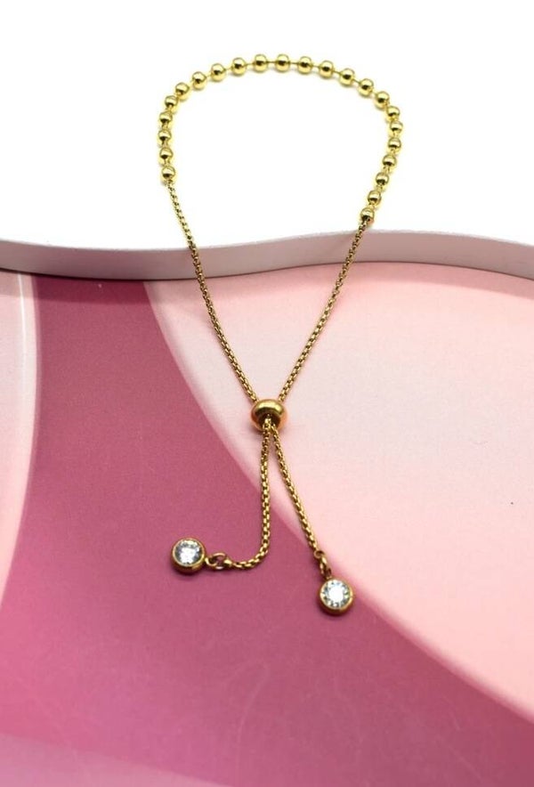 Duo Collier & Bracelet Doré – Perle Coulissante