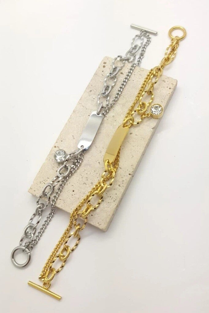 Gourmette double a graver en acier inoxydable