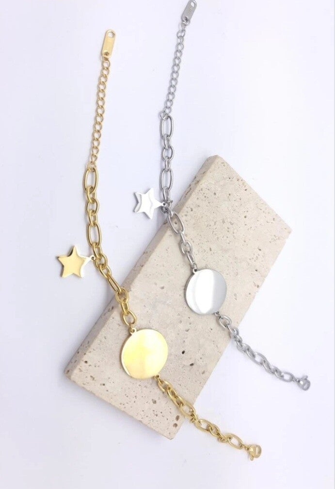 Bracelet a graver  disque avec pendentif étoile