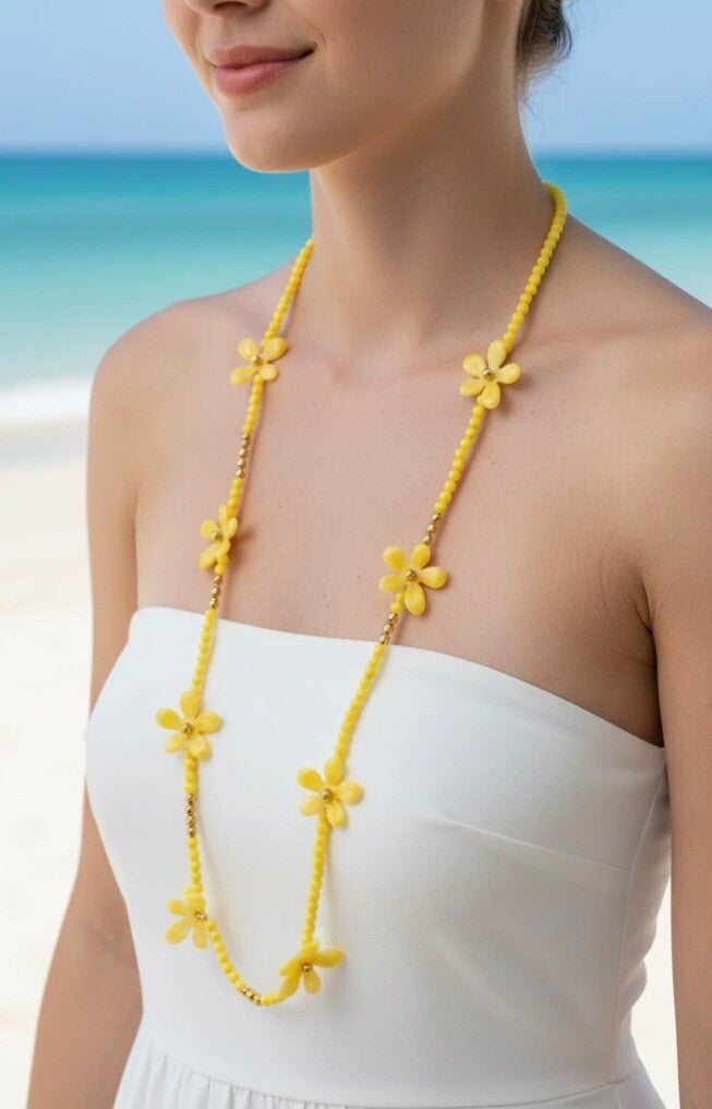 Maxi Sautoir ultra long, tout perlé, 🌈 fleurs colorées, en acier inoxydable.