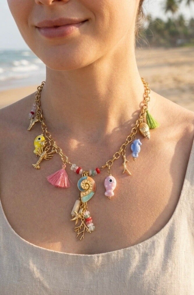 🌈 Collier Vacances Dinguer – Couleurs, Breloques & Coquillages !