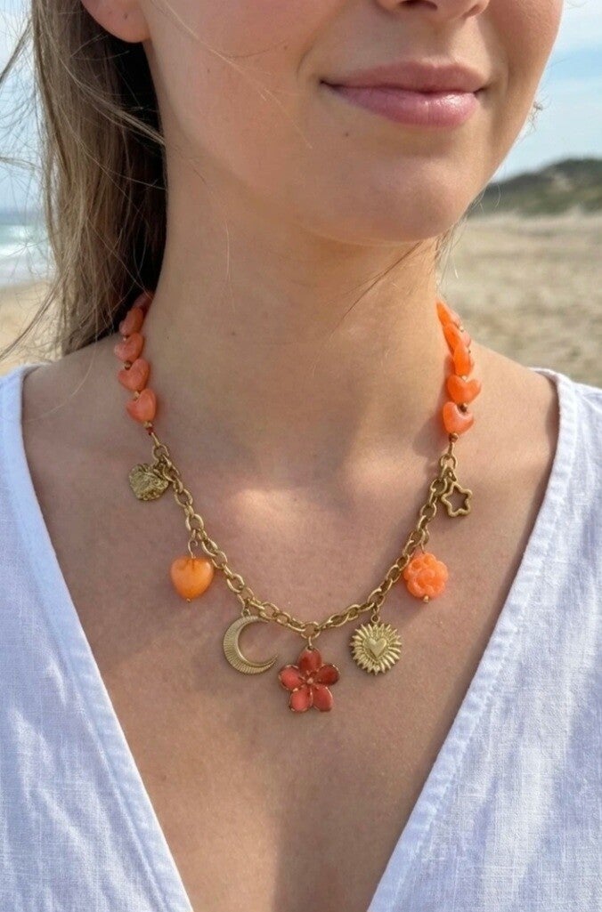 💗 Collier Cœur & Breloques – Fleurs & Couleurs 💗