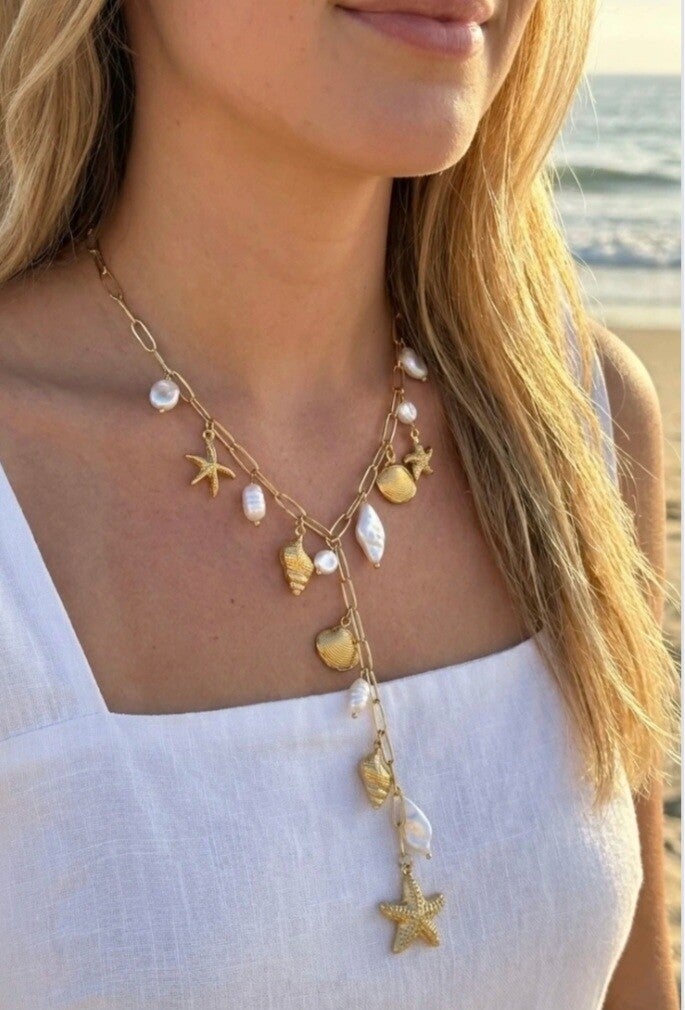 🐚 Collier Océan Y – Perles, Coquillages & Étoiles de Mer 🐚