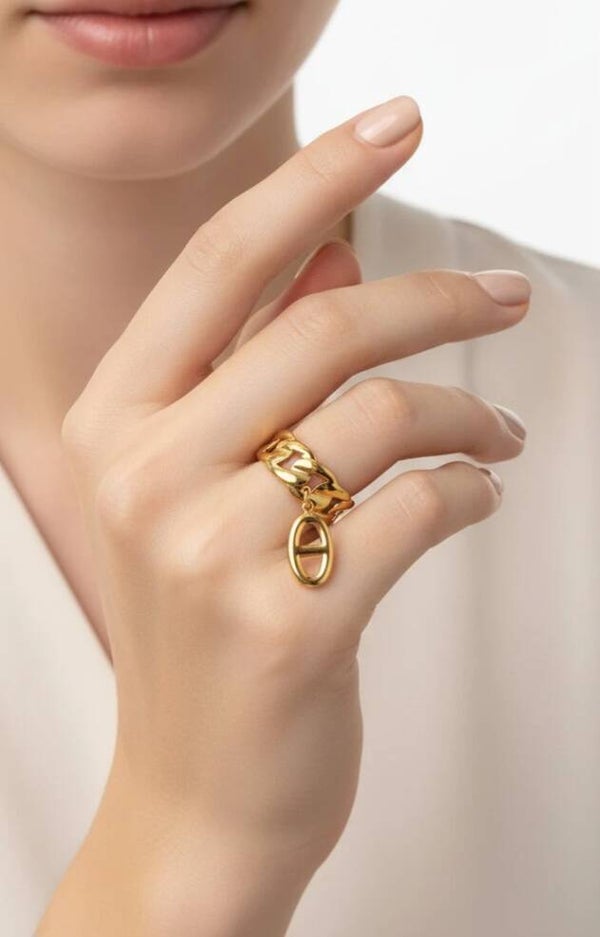 ✨ Trio de bagues breloques dorées thème marin – Maille marine en acier inoxydable ajustable ⚓️💍