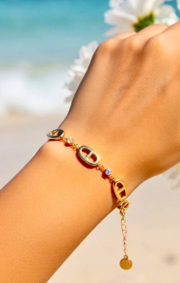 ✨ Bracelet chaîne maille marine & zircons ✨