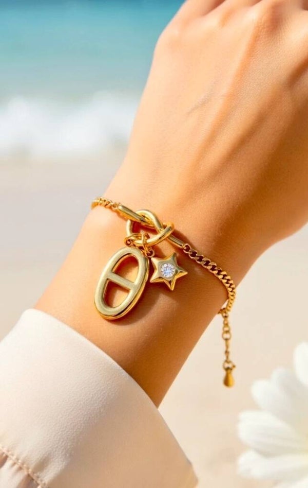 💛✨ Bracelet doré nœud & breloques marines ✨💛