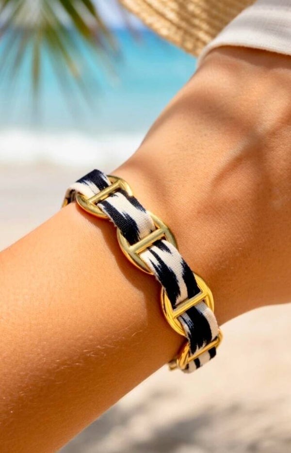 ✨ Bracelet jonc ouvert maille marine – foulard léopard ✨