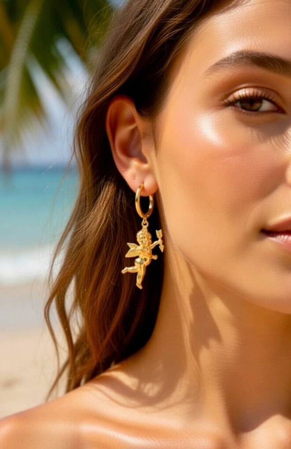 💘 Boucles d’oreilles Cupidon créoles doré & argenté