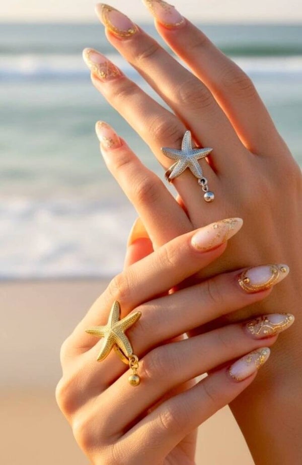 🐚⭐ Bagues coquillage & étoile – doré ou argenté ajustables