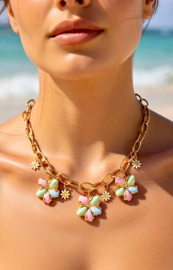 ✨ Collier Flower – gros maillons & marguerites colorées ✨