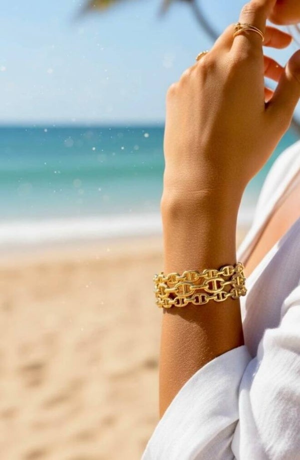 ✨ Bracelet jonc manchette – maille marine ✨