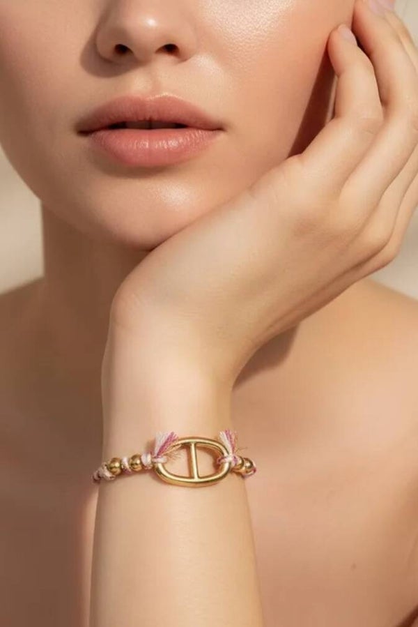 ✨💛 Bracelet Cordon Fil d’Or – Perles & Maille Marine 💛✨
