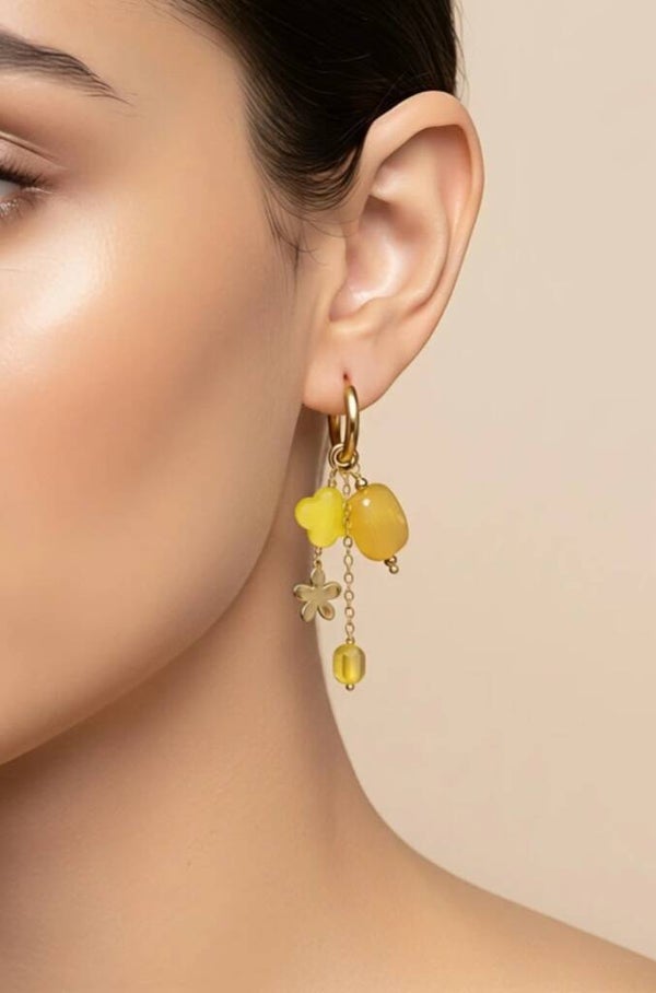 ✨💛 Boucles d’Oreilles Pendantes Colorées – Perles & Reliefs 💛✨