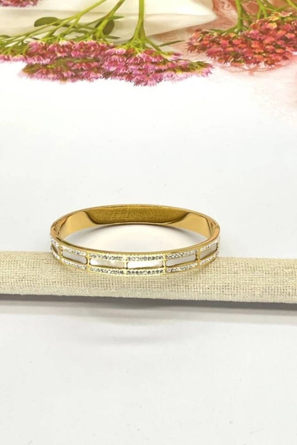 ✨💛 Bracelet Jonc Fermé Nacre & Strass 💛✨
