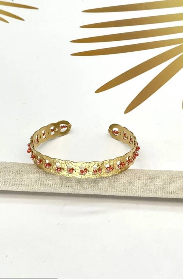 ✨💛 Bracelet Jonc Doré Pampilles Perles Colorées 💛✨