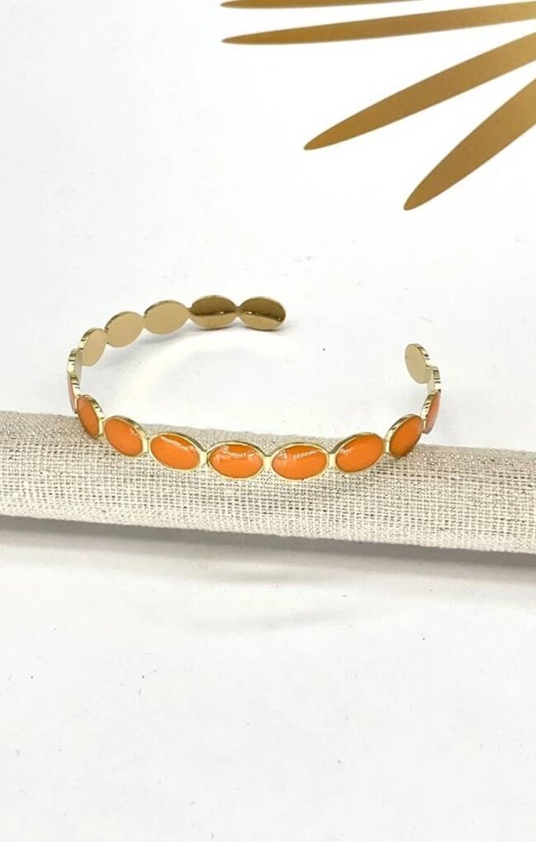 ✨ Bracelet jonc fin doré pierres bicolores – Acier inoxydable ✨