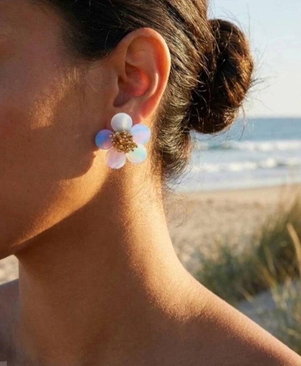 🌸 Boucles d’oreilles fleurs dorées colorées en acier inoxydable 🌸