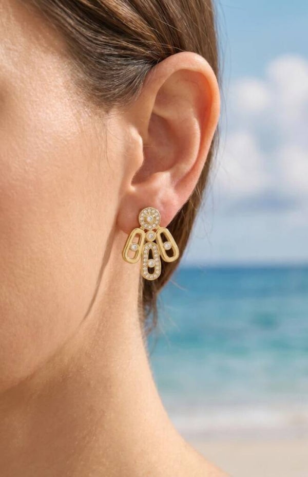 Boucles d’oreilles mailles marines avec strass – acier inoxydable ⚓