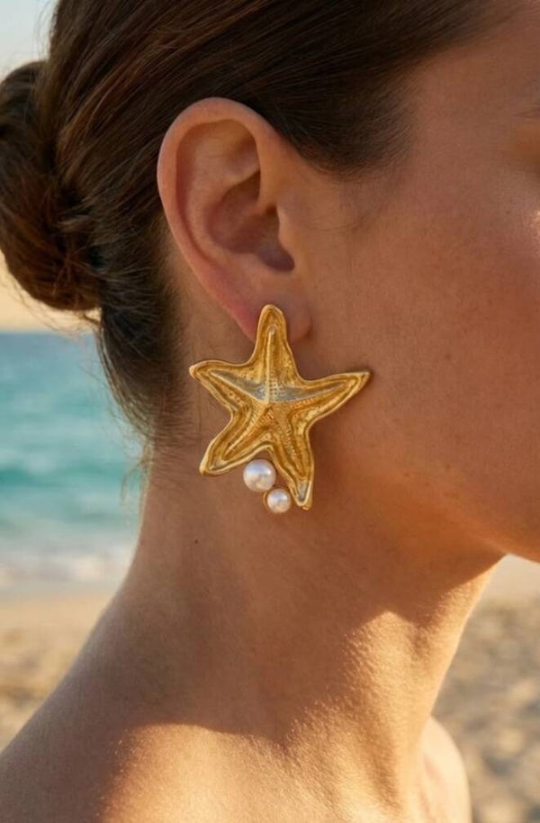 ⭐ Boucles d’oreilles étoile de mer & perle nacrée – nouveauté ⭐