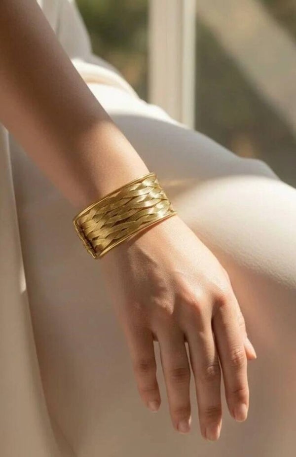 ✨ Bracelets joncs larges tressés dorés ✨