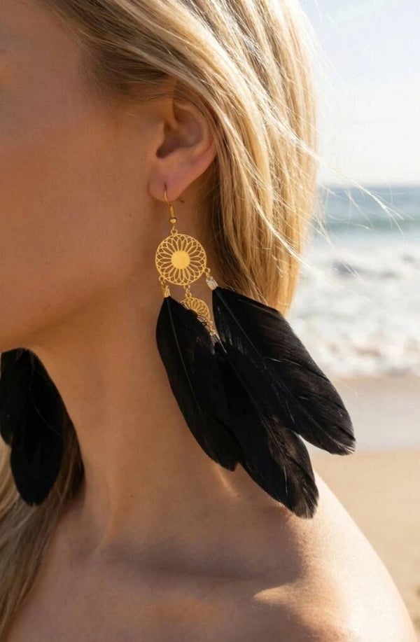 Boucles d’oreilles pendantes plumes bicolores en acier inoxydable – plusieurs coloris ✨🌿