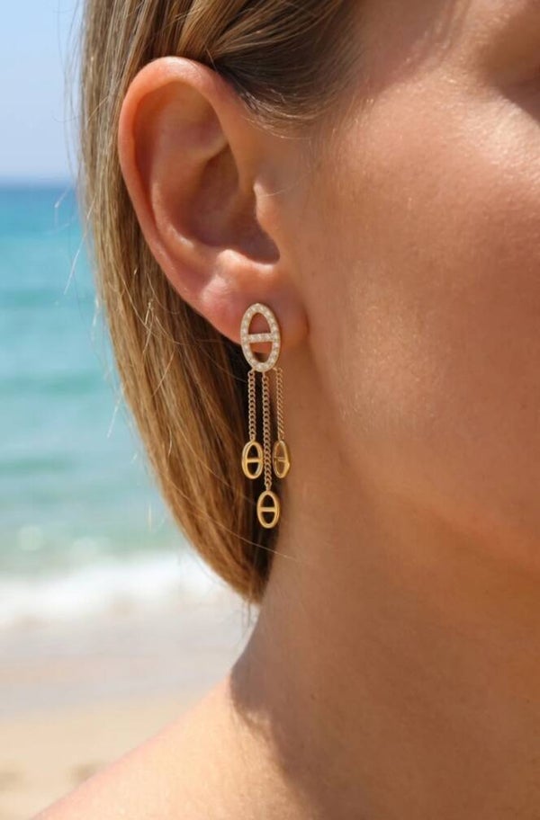 ✨ Boucles d’oreilles pendantes maille marine & strass ✨