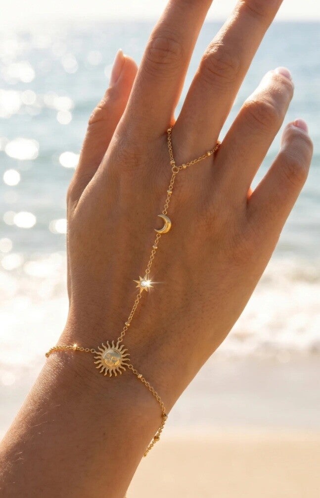 Chaîne de main soleil & lune dorée ou argentée réglable ✨🌙☀️