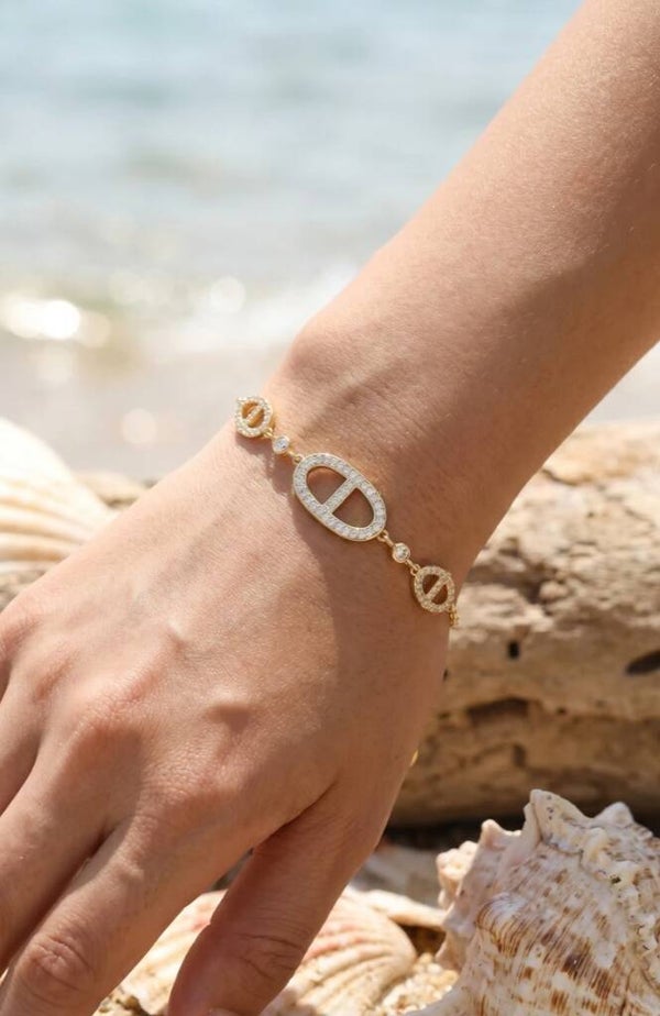 ✨ Bracelet doré maille marine & zircons ✨
