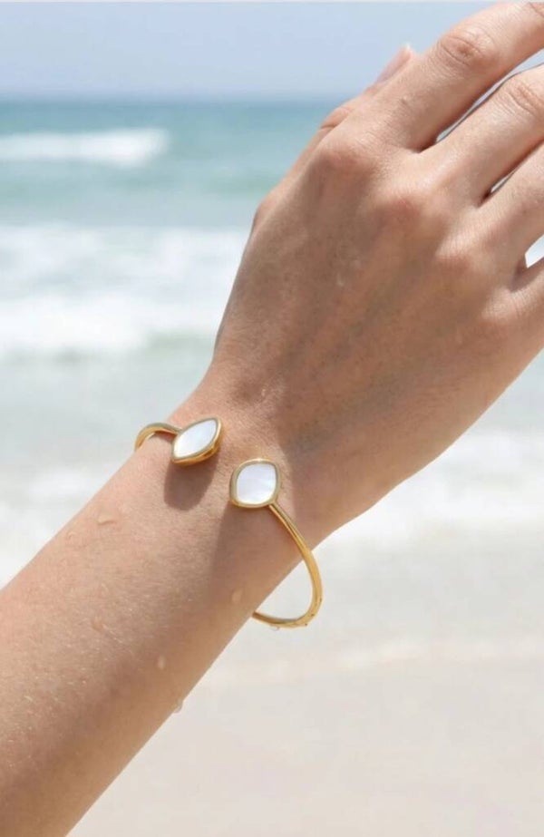 ✨ Bracelet Jonc Ouvert & Nacre Blanche ✨