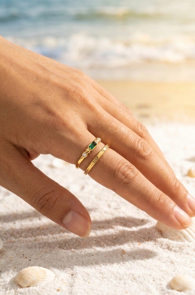 ✨ Bague Double Dorée Pierre Colorée & Zircons ✨