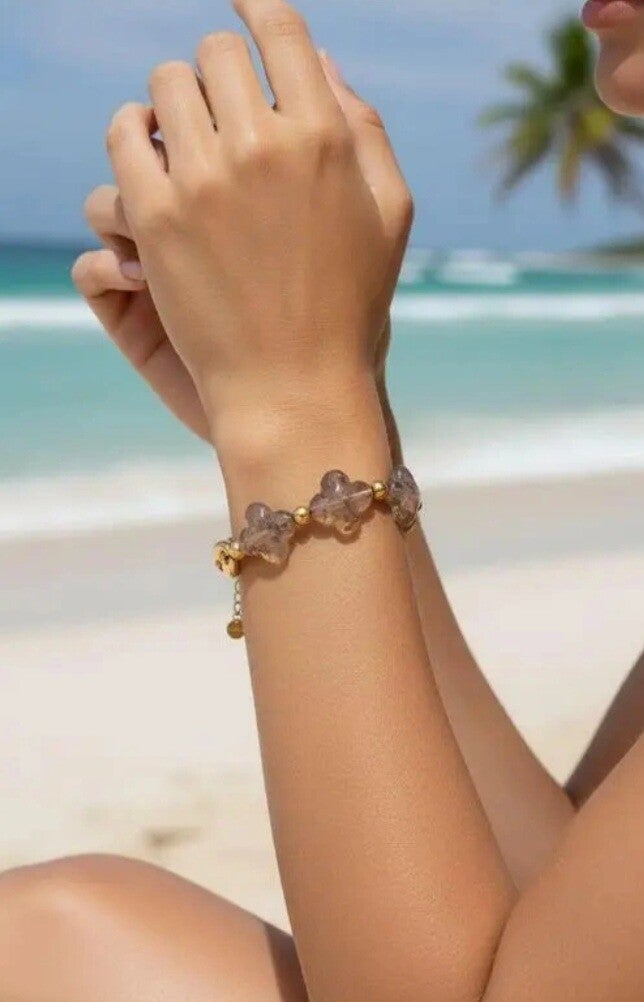 🤎 Bracelet Doré Trèfles Marron & Grains de Café 🤎