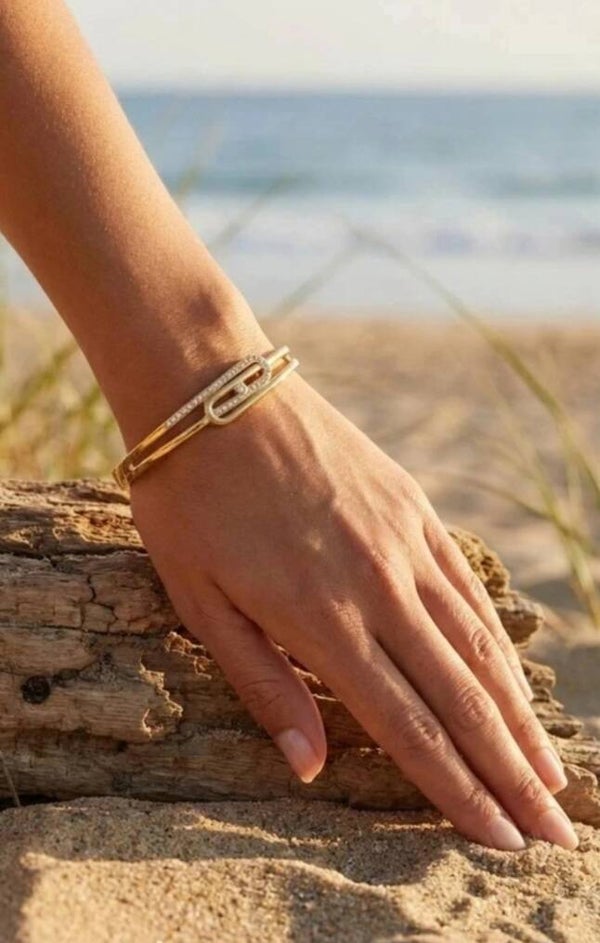 ✨ Bracelet Jonc Doré Épingle à Nourrice Strass ✨