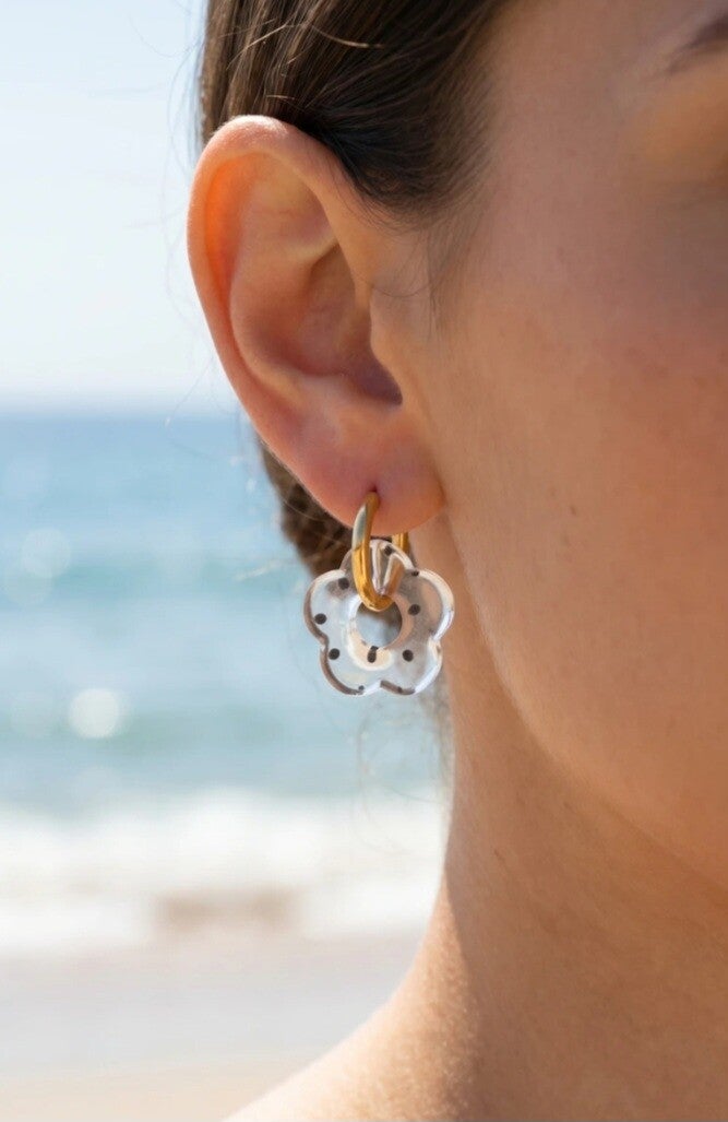 🌸 Boucles d’oreilles créoles Fleur Transparente 🌸
