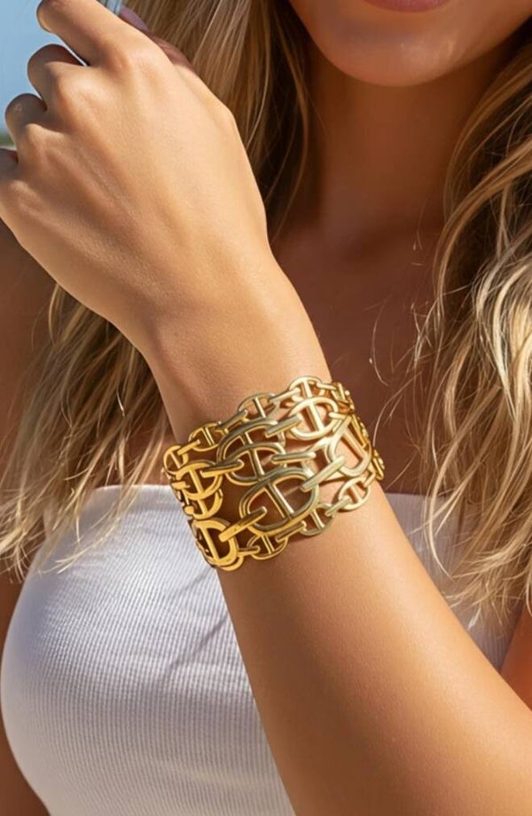 ✨ Bracelet manchette XL “Maillons marins” – doré ou argenté ✨