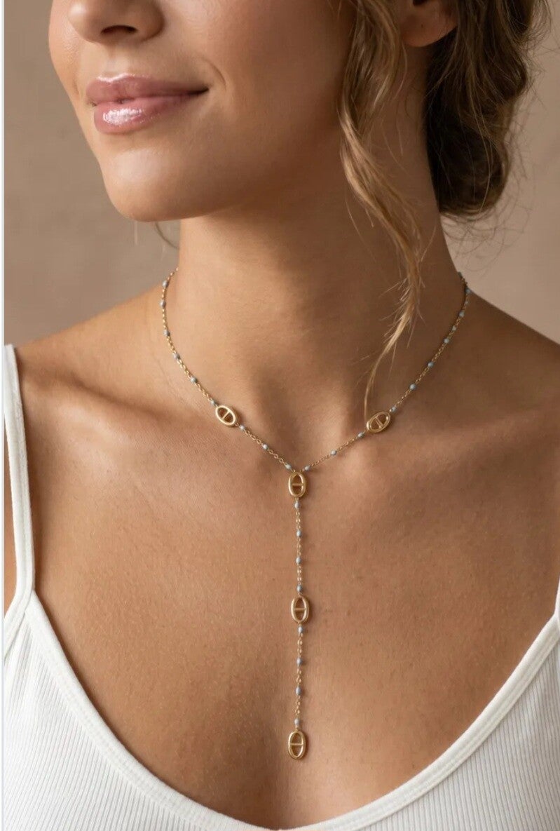 ✨️ Collier Y maille marine perle✨️