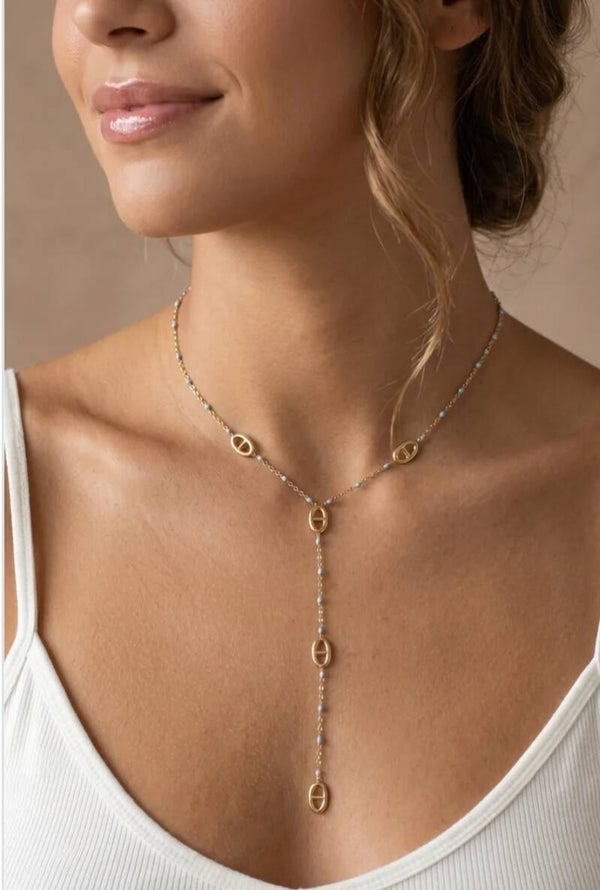 ✨️ Collier Y maille marine perle✨️