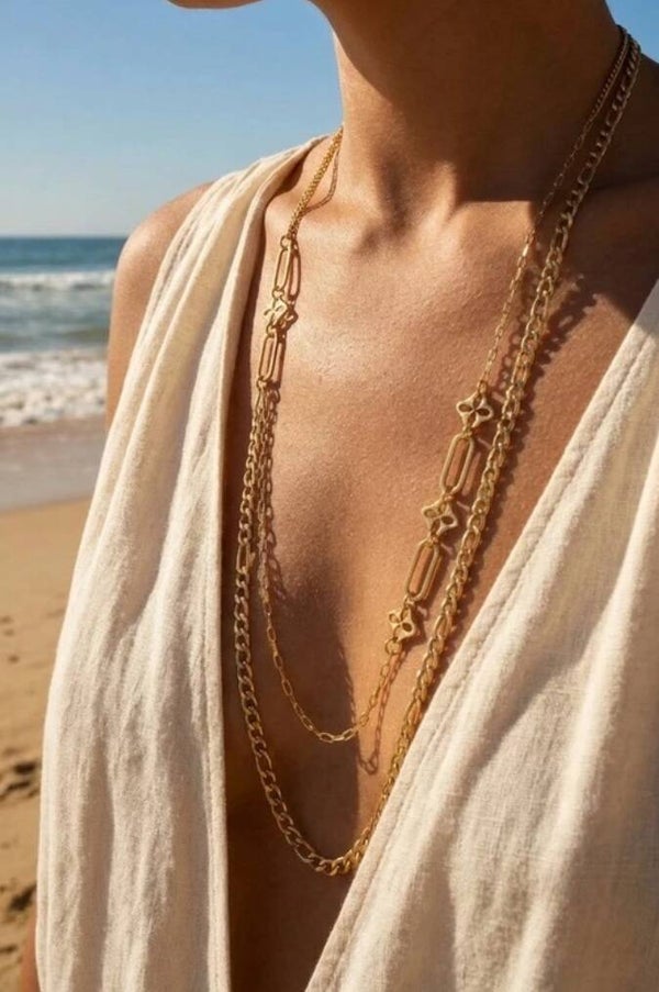 ✨️ Collier double chaîne trèfle doré ✨️