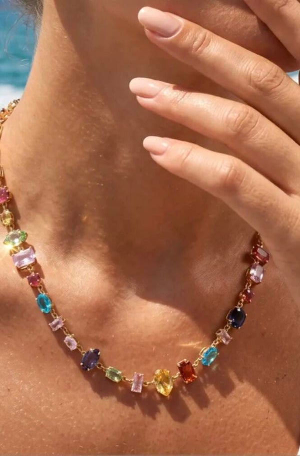 ✨️ Duo collier / Bracelet zircons de couleur✨️